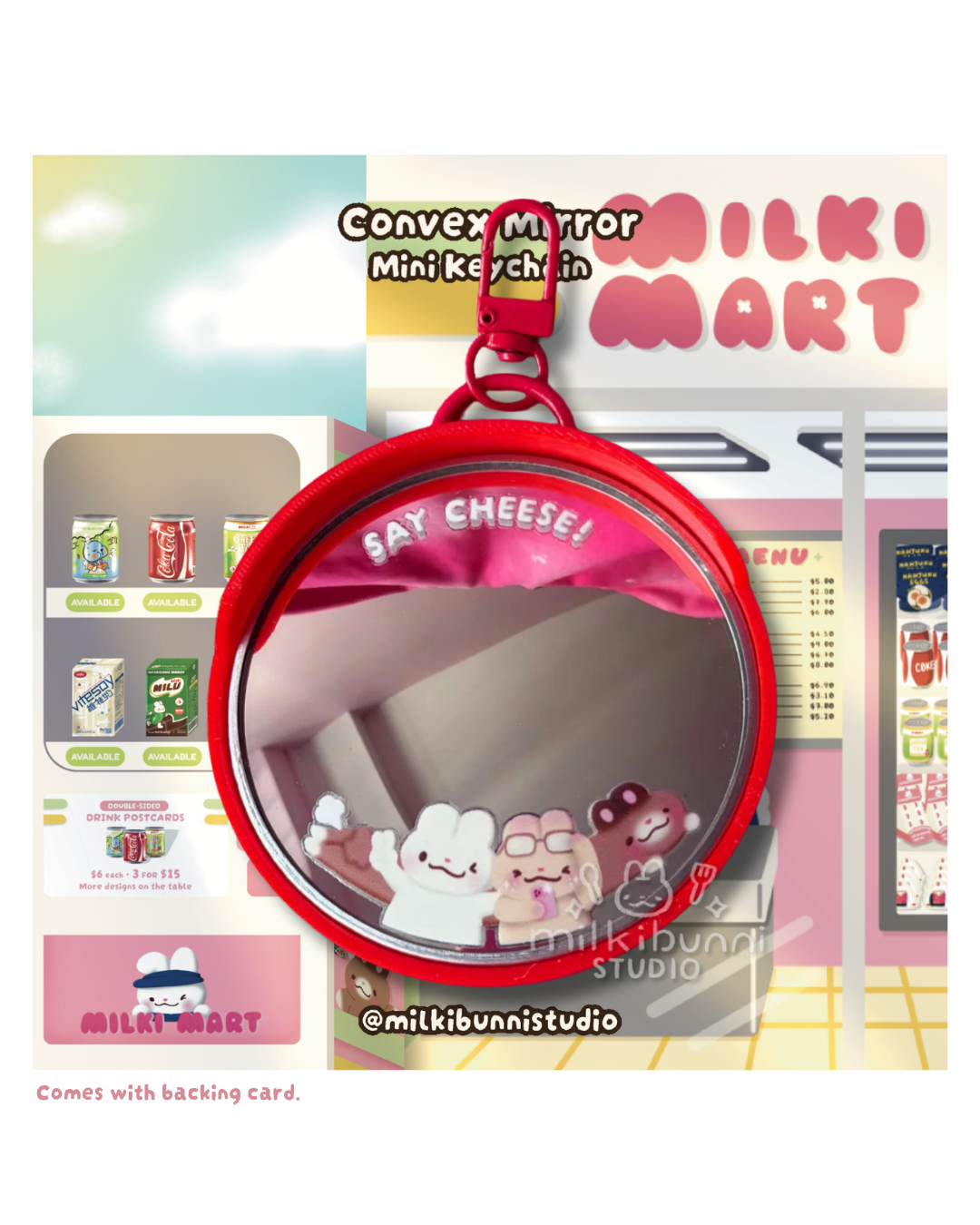 Convex Mirror Keychains: Classic Red
